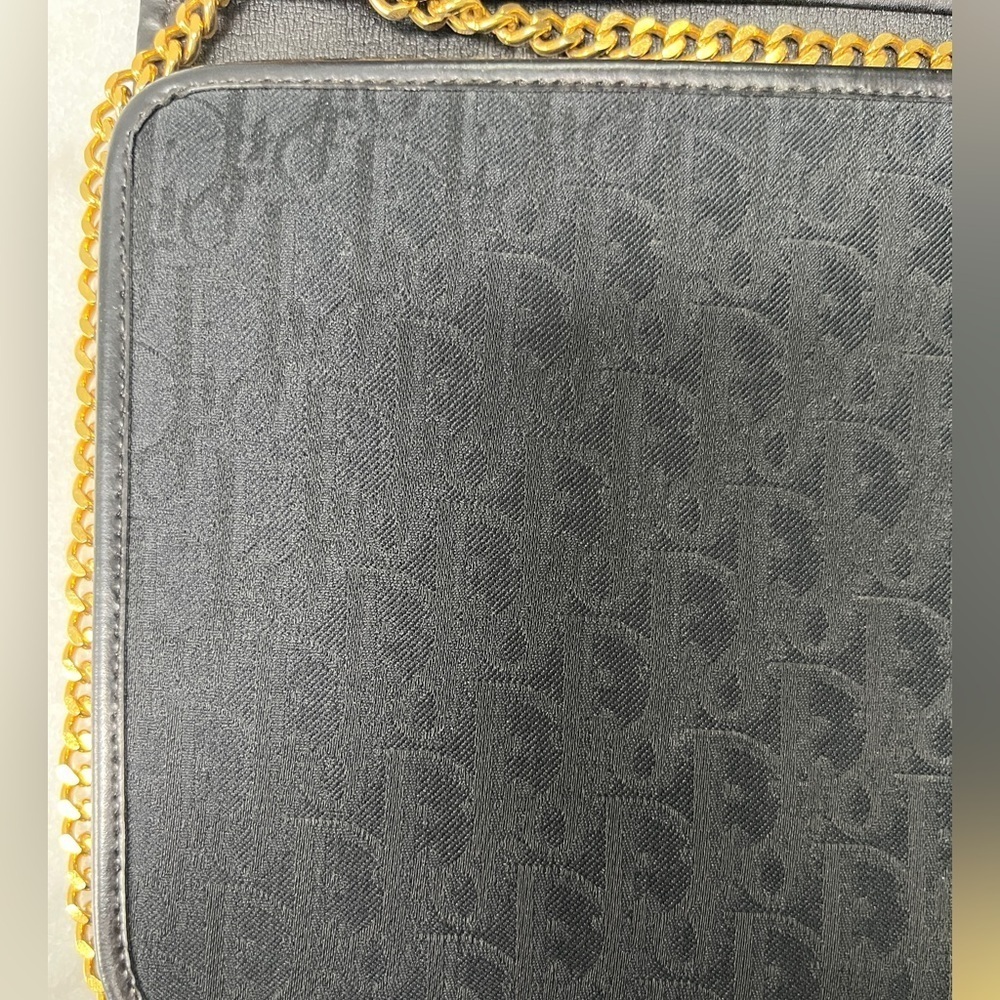 Christian Dior Vintage Oblique Trotter Chain Shoulder Bag Black Canvas Gold - Picture 15 of 16